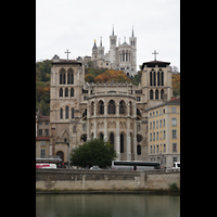 Lyon, Cathdrale Saint-Jean, Blick vom Ufer der Sane zur Kathedrale und zu Notre-Dame de Fourvire