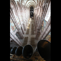 Speyer, Kaiser- und Mariendom, Blick ber die Prospektpeifen des Majorbass 16 in den Dom