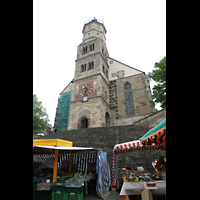 Schwäbisch Hall, Stadtpfarrkirche St. Michael, Blick vom Marktplatz auf den Turm