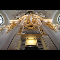 Dresden, Frauenkirche, Orgel mit Spieltisch perspektivisch