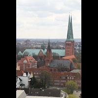 Lübeck, Dom, Blick vom St. Petri-Kirchturm nach Süden zum Dom