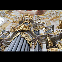 Ettal, Benediktinerabtei, Klosterkirche, Prpspektdetail der Barockorgel