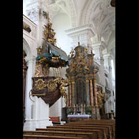 Irsee, St. Peter und Paul (ehem. Abteikirche), Kanzel und Seitenaltar