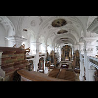 Irsee, St. Peter und Paul (ehem. Abteikirche), Blick ber das Rckpositiv in den Innenraum