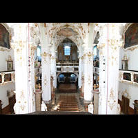 Andechs, Wallfahrtskirche (Klosterkirche), Blick von der Chorempore zur Orgel