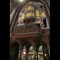 Chester, Cathedral, Orgelempore, im Hintergrund die Pedalpfeifen