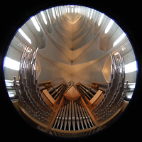 Reykjavík, Hallgrímskirkja, Orgel, Spieltisch, Chamaden und gesamter Innenraum