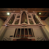 Harstad, Trondenes Kirke, Orgel vom Spieltisch aus gesehen