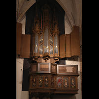 Alkmaar, Sint Laurenskerk, Chororgel nachts in Kirchenbeleuchtung