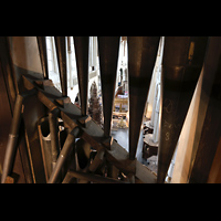 Blick durch die Hauptwerks-Prospektpfeifen in die Kirche Amsterdam, Nieuwe Kerk, Blick durch die Hauptwerks-Prospektpfeifen in die Kirche