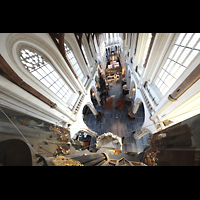 Blick vom Dach der Orgel über den Hauptprospekt nach unten in die Kirche Amsterdam, Nieuwe Kerk, Blick vom Dach der Orgel über den Hauptprospekt nach unten in die Kirche