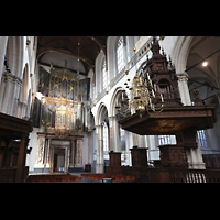 Blick von der barocken  Kanzel zur beleuchteten Hauptorgel Amsterdam, Nieuwe Kerk, Blick von der barocken  Kanzel zur beleuchteten Hauptorgel