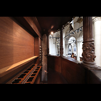 Blick vom Spieltisch der Transeptorgel zur Hauptorgel Amsterdam, Nieuwe Kerk, Blick vom Spieltisch der Transeptorgel zur Hauptorgel