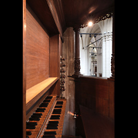 Blick vom Spieltisch der Transeptorgel zur Hauptorgel Amsterdam, Nieuwe Kerk, Blick vom Spieltisch der Transeptorgel zur Hauptorgel