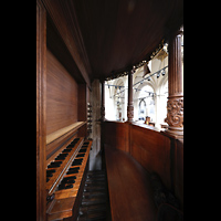 Blick vom Spieltisch der Transeptorgel zur Hauptorgel Amsterdam, Nieuwe Kerk, Blick vom Spieltisch der Transeptorgel zur Hauptorgel