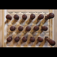 Amsterdam, Waalse Kerk (Oude Walenkerk), Linke Registerstaffel (beleuchtet)