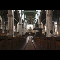 Gouda, Sint Janskerk - Grote Kerk, Innenraum in Richtung Chor (mit 123 Metern lngste Kirche der Niederlande)