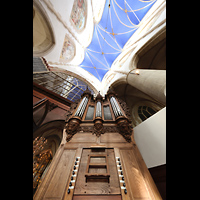 Groningen, Martinikerk, Blick von der Chororgel ins Chorgewlbe, linke hinten die Hauptorgel