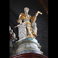 Figur eines lautespielenden Psalmsängers auf dem rechten 32'-Pedalturm Haarlem, Sint Bavokerk, Figur eines lautespielenden Psalmsängers auf dem rechten 32'-Pedalturm