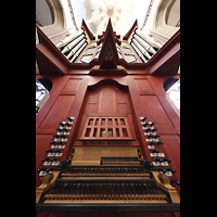 Kampen, Sint Nicolas Bovenkerk, Chororgel mit Spieltisch perspektivisch