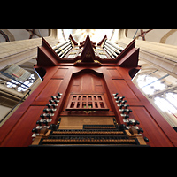 Kampen, Sint Nicolas Bovenkerk, Chororgel mit Spieltisch perspektivisch