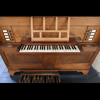 Leiden, Hooglandse Kerk, Spieltisch der Kabinettorgel