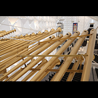 Garden Grove, Christ Cathedral ('Crystal Cathedral'), Chamaden der West Gallery Organ und Blick zur Hauptorgel und East Gallery