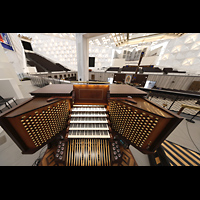 Garden Grove, Christ Cathedral ('Crystal Cathedral'), Blick vom Spieltisch zur Trompeteria der East Gallery Organ und zur Gallery Organ