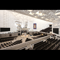 Garden Grove, Christ Cathedral ('Crystal Cathedral'), Seitlicher Blick von der Sdempore zur Hauptorgel und zur East Gallery Organ