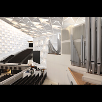 Garden Grove, Christ Cathedral ('Crystal Cathedral'), Blick von den Pedal-Prospektpfeifen der Gallery Organ zur Gospel Organ