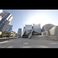 Los Angeles, Walt Disney Concert Hall, Ansicht von Nordosten von der Grand Ave Ecke West 1st Street