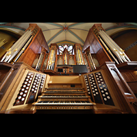 Salt Lake City, Cathedral of the Madeleine, Orgel mit Spieltisch perspektivisch