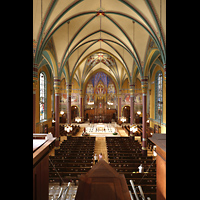 Salt Lake City, Cathedral of the Madeleine, Blick von der Orgelempore ber das Rckpositiv in die Kathedrale