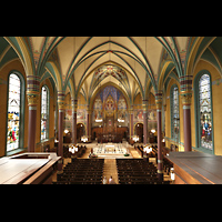 Salt Lake City, Cathedral of the Madeleine, Blick von der Orgelempore ber das Rckpositiv in die Kathedrale