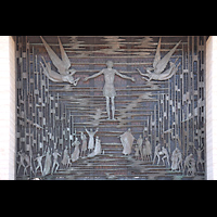 San Francisco, St. Mary's RC Cathedral of the Assumption, Buntglasfenster ber dem Hauptportal von auen