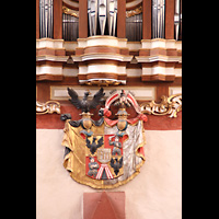 Solms-Oberbiel (bei Wetzlar), Klosterkirche Altenberg, Wappen am Orgelprospekt