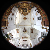 Disentis, Benediktinerkloster, Klosterkirche St. Martin, Gesamter Chorraum mit Chorgest�hl, Hochaltar und Chororgel