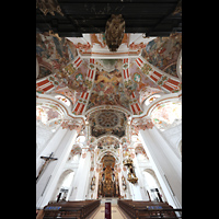 Einsiedeln, Benediktinerabtei, Innenraum in Richtung Chor mit Blick ins Gew�lbe - oben: R�ckwand der Gnadenkapelle