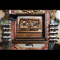 Einsiedeln, Benediktinerabtei, Spieltisch der Chororgel