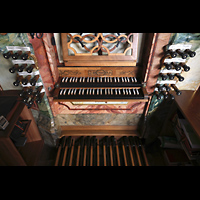 Einsiedeln, Benediktinerabtei, Spieltisch der Chororgel von oben