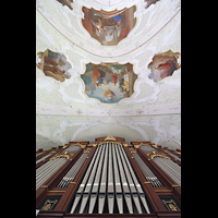 Engelberg, Klosterkirche, Hauptorgel perspektivisch mit Blick ins gew�lbe