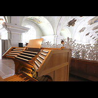 Engelberg, Klosterkirche, Spieltisch der Hauptorgel seitlich