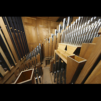 Engelberg, Klosterkirche, Pfeifen des Kleinpedals (Subbass, Stillged., 8', 4', Aliquote, Hintersatz, Fagott)