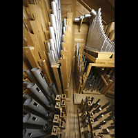 Engelberg, Klosterkirche, Pfeifen des Kleinpedals (Subbass, Stillged., 8', 4', Aliquote, Hintersatz, Fagott)