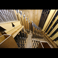 Engelberg, Klosterkirche, Pfeifen des Kleinpedals (Subbass, Stillged., 8', 4', Aliquote, Hintersatz, Fagott)