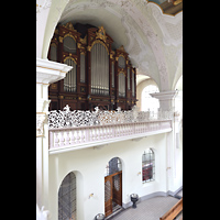 Engelberg, Klosterkirche, Blick von der rechten Seitenempore zur Hauptorgel