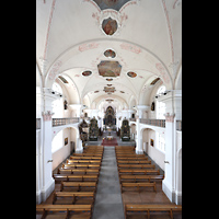Lachen, Pfarrkirche Heilig Kreuz, Blick von der Orgelempore in die Kirche