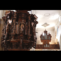 Luzern, Franziskanerkirche St. Maria in der Au, Kanzel und Hauptorgel