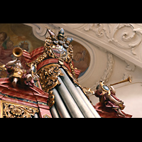 Muri, Klosterkirche St. Martin, Figurenschmuck auf der Evangelienorgel