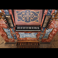Muri, Klosterkirche St. Martin, Spieltisch der Epistelorgel von oben